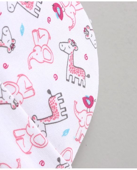 Babyhug 100 % Cotton Caps Animal print & Bow Applique - Pink & White