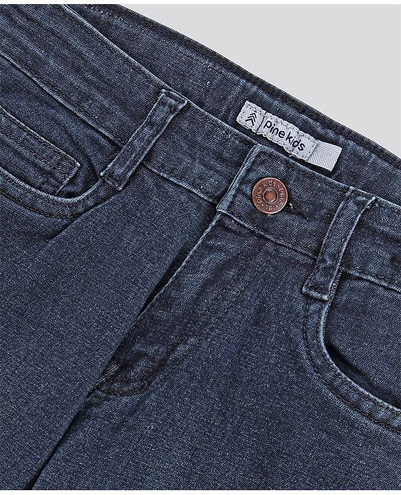 Pine Kids Full Length Solid Color Stretchable Denim Jeans - Dark Blue