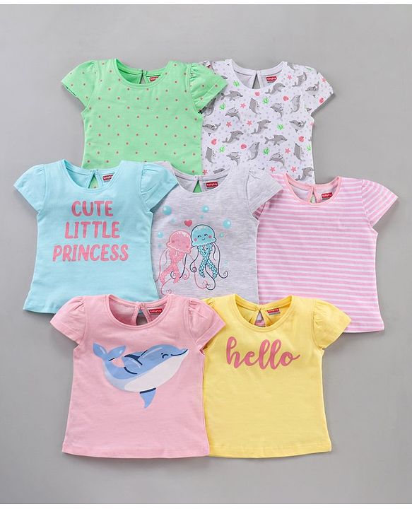 Babyhug Half Sleeves Tee Printed Pack of 7- Multicolor