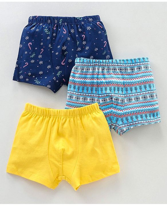 Babyhug 100% Cotton Printed Briefs Pack of 3 - Blue Yellow