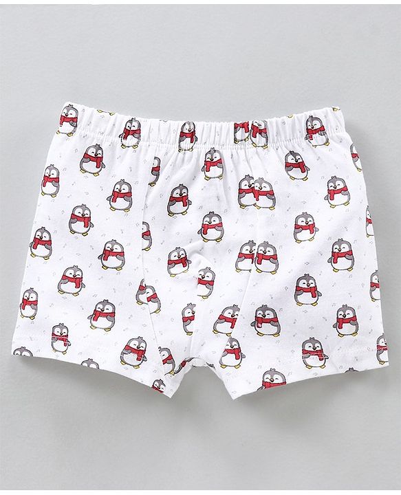 Babyhug 100% Cotton Briefs Musical Note Teddy Bear Penguin And Stripe Print Pack Of 5 - Blue Yellow Red White