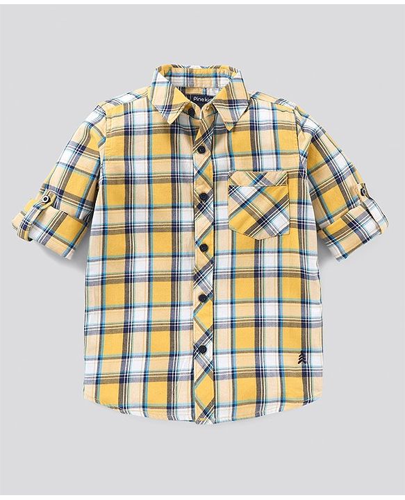 Pine Kids Full Sleeves Shirt Checks Print - Yellow