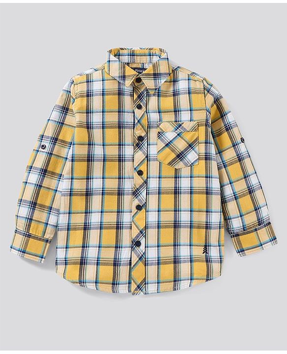 Pine Kids Full Sleeves Shirt Checks Print - Yellow