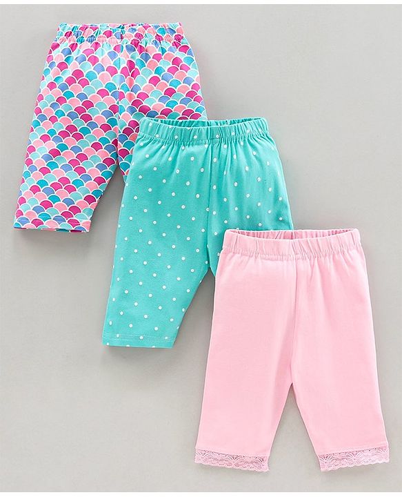 Babyhug Three Fourth Length Lycra Leggings Pack of 3 - Multicolor