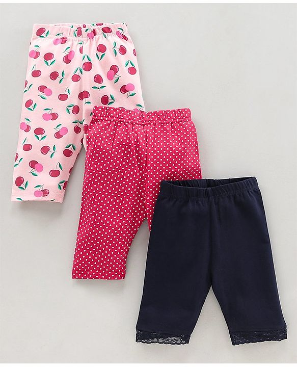 Babyhug Three Fourth Length Lycra Leggings Pack of 3 - Multicolor