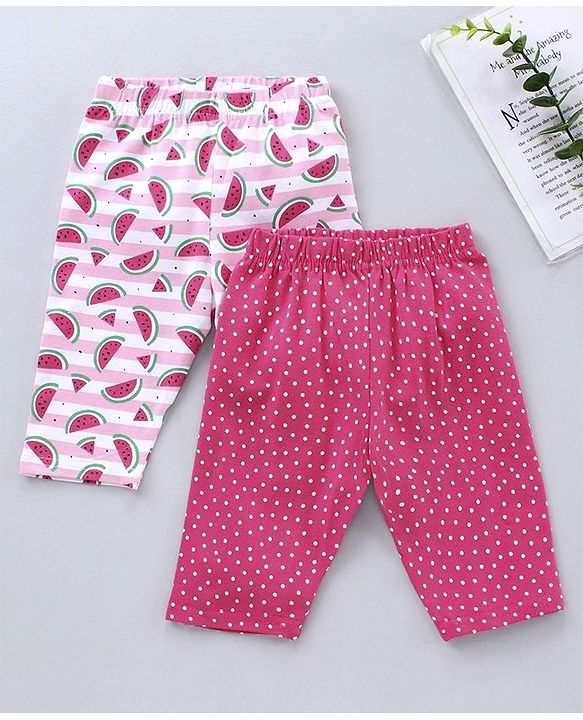 Babyhug Three Fourth Length Lycra Leggings Pack of 2 - Pink