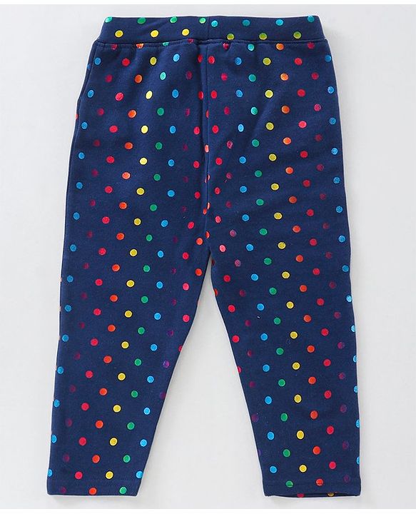 Babyhug Full Length Polka Dotted Jeggings - Navy Blue