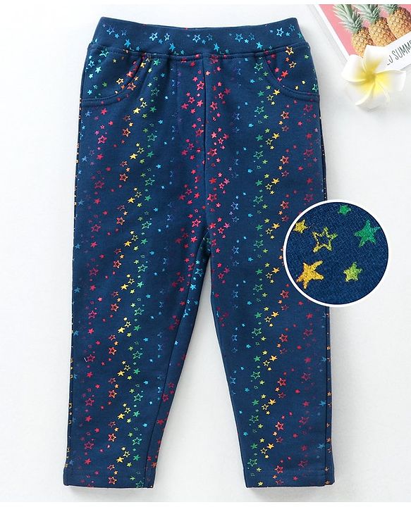 Babyhug Full Length Jeggings Star Print - Navy Blue