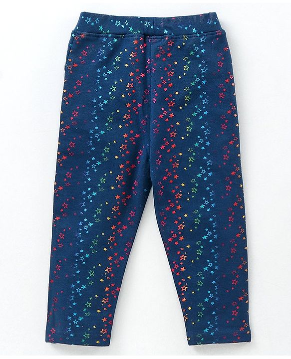 Babyhug Full Length Jeggings Star Print - Navy Blue