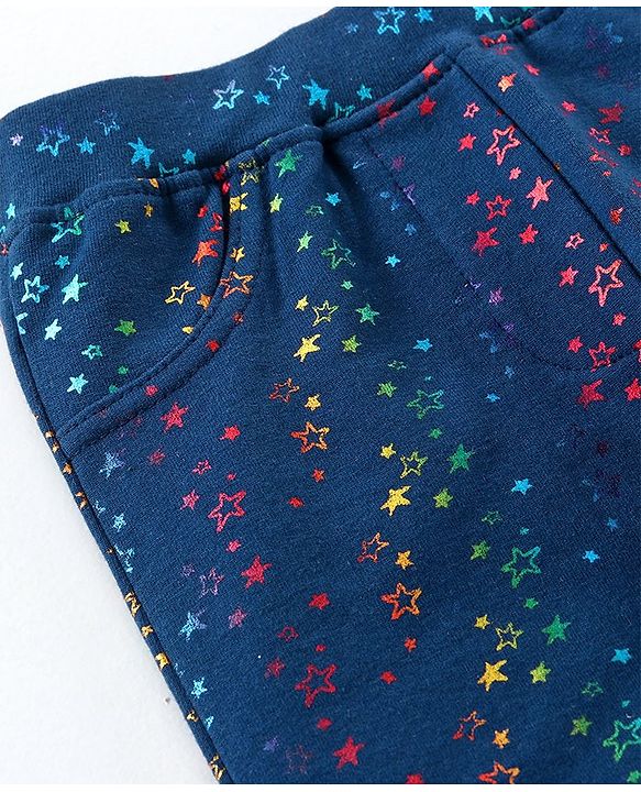 Babyhug Full Length Jeggings Star Print - Navy Blue