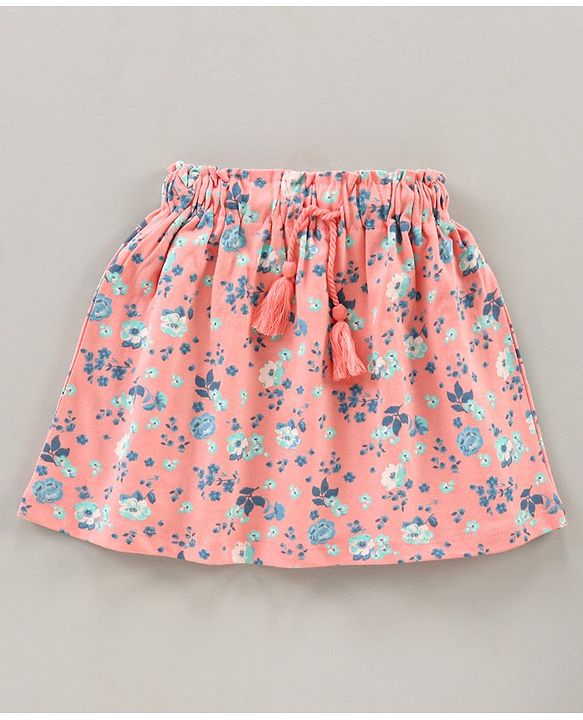 Babyhug Short Sleeves Top & Skirt Set Floral Print - White Peach