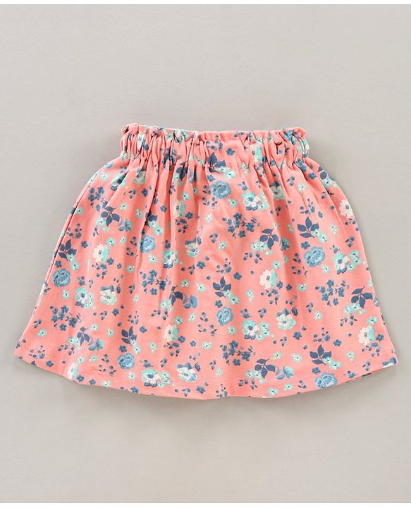 Babyhug Short Sleeves Top & Skirt Set Floral Print - White Peach