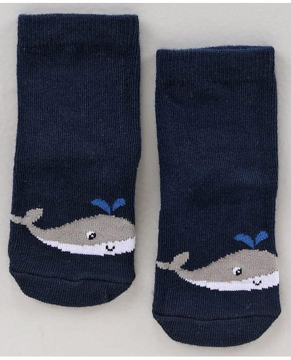 Cute Walk by Babyhug Ankle Length Antibacterial Socks Star Stripe And Whale Design Pack Of 3 - Blue Yellow