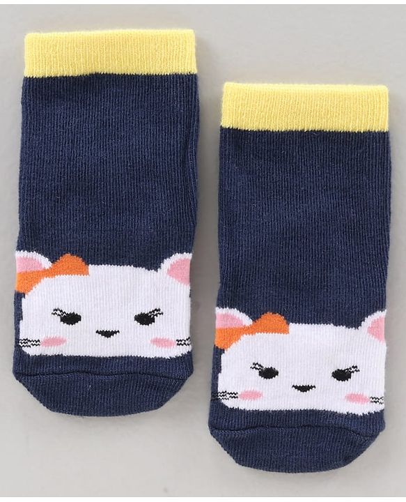 Cute Walk by Babyhug Ankle Length Antibacterial Socks Dot Stripe Cat Design Pack Of 3 - Blue Pink White