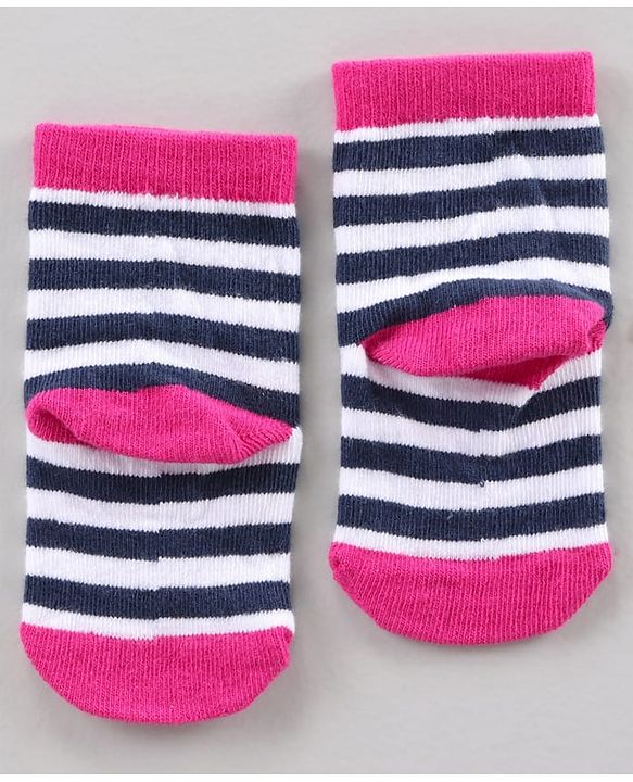 Cute Walk by Babyhug Ankle Length Antibacterial Socks Dot Stripe Cat Design Pack Of 3 - Blue Pink White