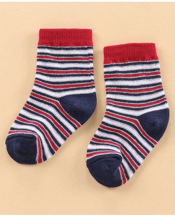 Cute Walk by Babyhug Ankle Length Antibacterial Socks Car Aeroplane And Stripe Design Pack Of 3 - Blue Red Grey