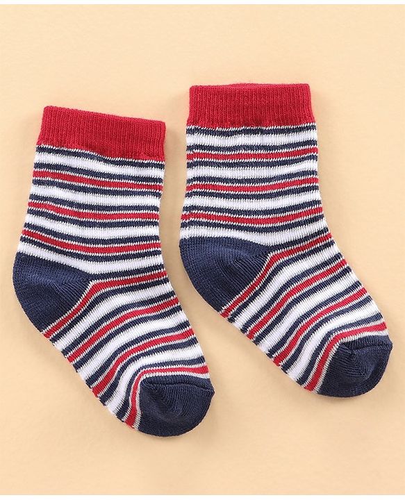 Cute Walk by Babyhug Ankle Length Antibacterial Socks Car Aeroplane And Stripe Design Pack Of 3 - Blue Red Grey
