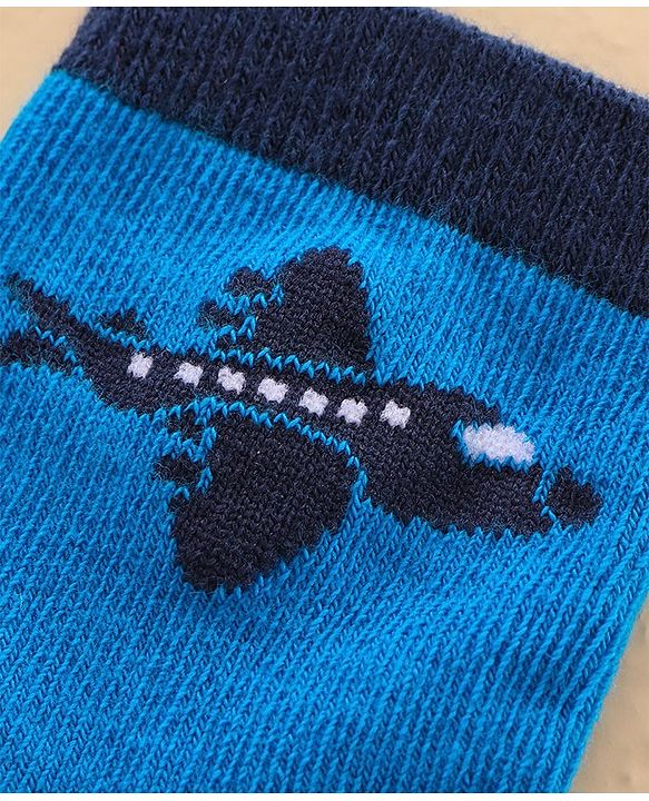 Cute Walk by Babyhug Ankle Length Antibacterial Socks Car Aeroplane And Stripe Design Pack Of 3 - Blue Red Grey
