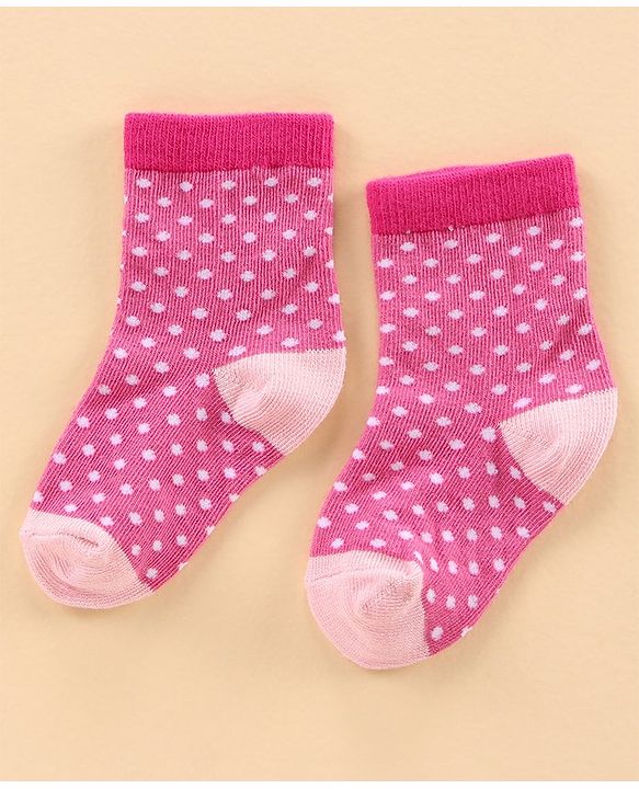 Cute Walk by Babyhug Ankle Length Antibacterial Socks Polka Dot Design Pack Of 3 - Pink Grey Violet