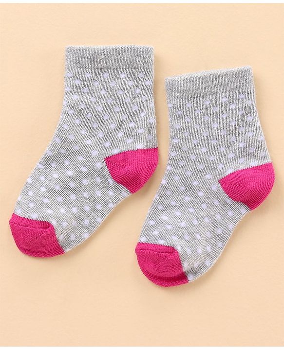 Cute Walk by Babyhug Ankle Length Antibacterial Socks Polka Dot Design Pack Of 3 - Pink Grey Violet