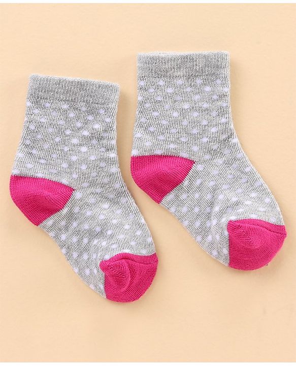 Cute Walk by Babyhug Ankle Length Antibacterial Socks Polka Dot Design Pack Of 3 - Pink Grey Violet