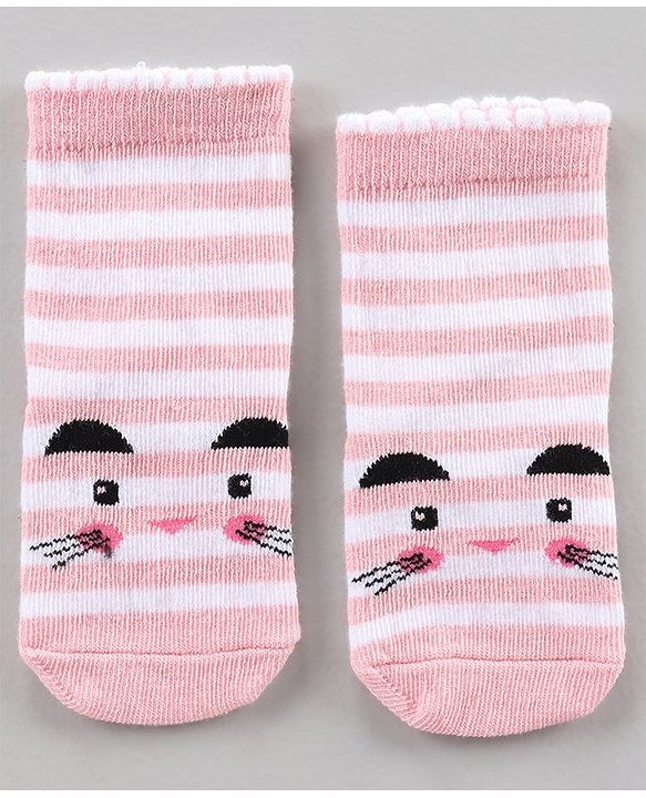 Cute Walk by Babyhug Ankle Length Antibacterial Socks Floral Dot And Stripe Design Pack Of 3 - Pink Blue