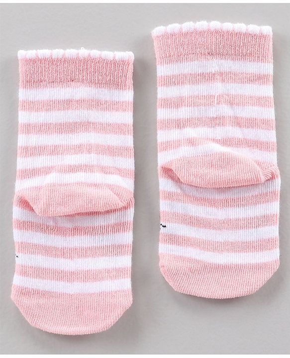 Cute Walk by Babyhug Ankle Length Antibacterial Socks Floral Dot And Stripe Design Pack Of 3 - Pink Blue