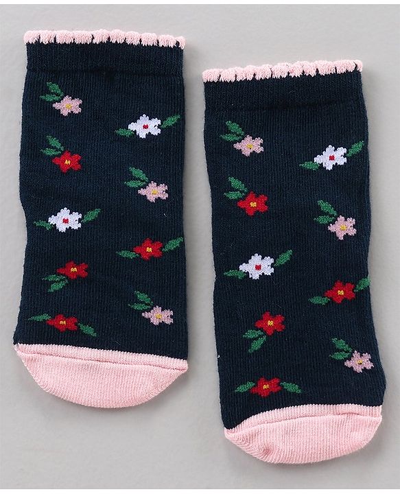 Cute Walk by Babyhug Ankle Length Antibacterial Socks Floral Dot And Stripe Design Pack Of 3 - Pink Blue