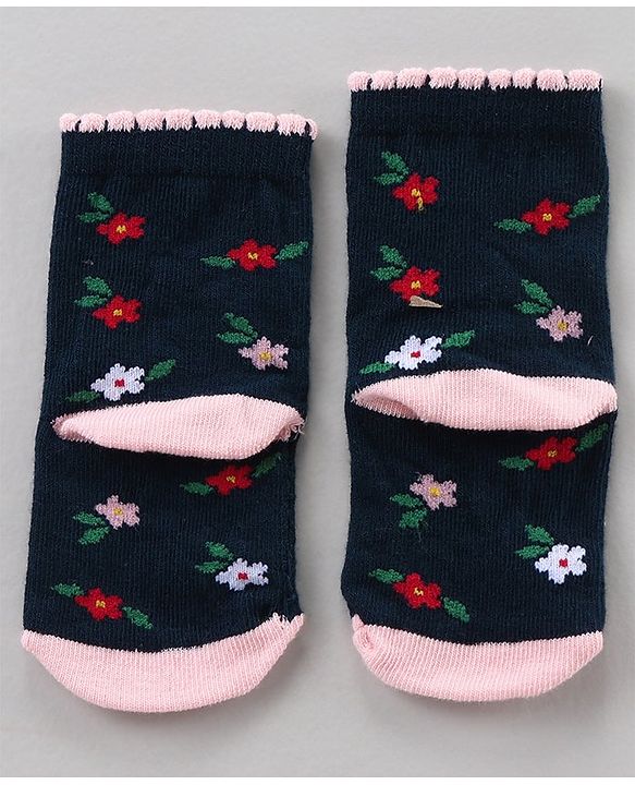 Cute Walk by Babyhug Ankle Length Antibacterial Socks Floral Dot And Stripe Design Pack Of 3 - Pink Blue