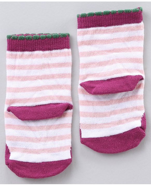 Cute Walk by Babyhug Ankle Length Antibacterial Socks Stripes And Fruit Design Pack Of 3 - Multicolor