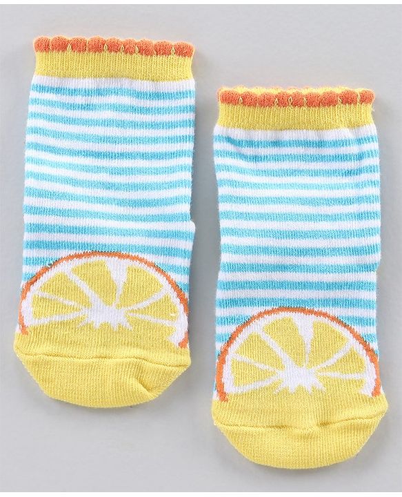 Cute Walk by Babyhug Ankle Length Antibacterial Socks Stripes And Fruit Design Pack Of 3 - Multicolor