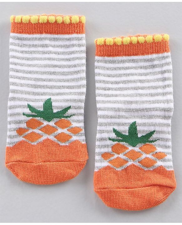 Cute Walk by Babyhug Ankle Length Antibacterial Socks Stripes And Fruit Design Pack Of 3 - Multicolor