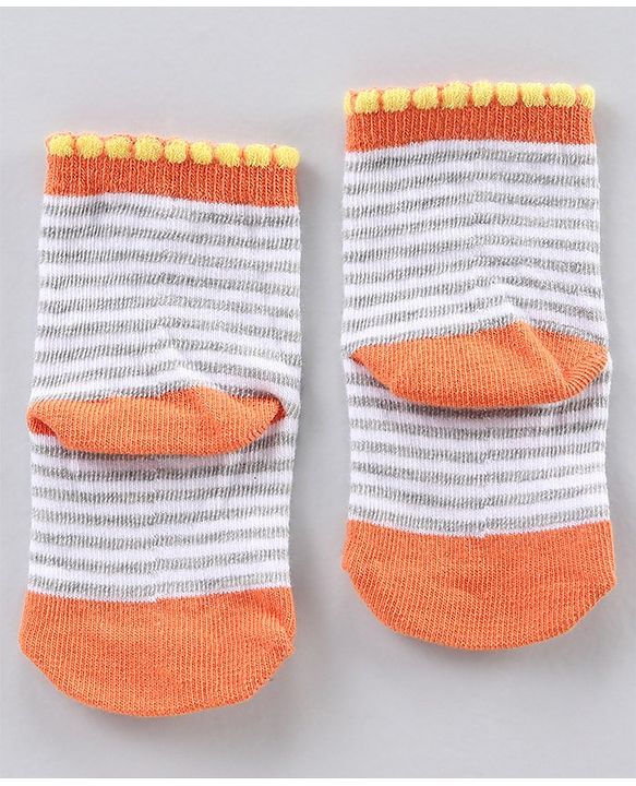 Cute Walk by Babyhug Ankle Length Antibacterial Socks Stripes And Fruit Design Pack Of 3 - Multicolor