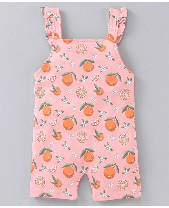 Babyhug Cotton Short Sleeves T-Shirt With Dungaree Orange Print- White Peach