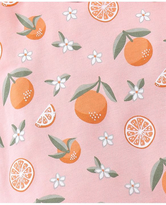 Babyhug Cotton Short Sleeves T-Shirt With Dungaree Orange Print- White Peach