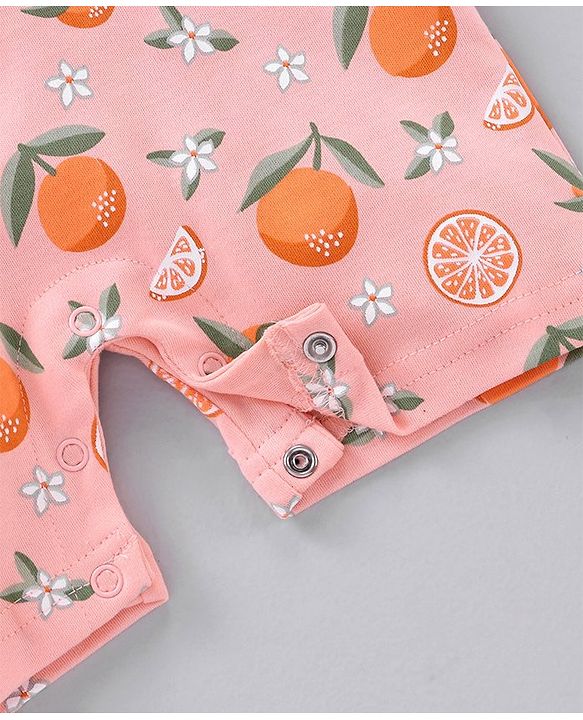 Babyhug Cotton Short Sleeves T-Shirt With Dungaree Orange Print- White Peach