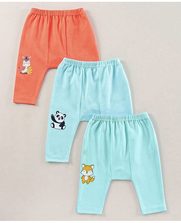 Babyhug Full Length Cotton Antimicrobial Diaper Leggings Pack of 3 - Blue Peach
