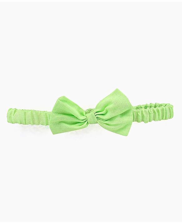 Babyhug Sleeveless Frock With Headband Schiffli Design - Green