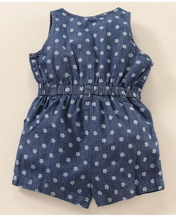 Babyhug Sleeveless Denim Jumpsuit Floral Print- Blue