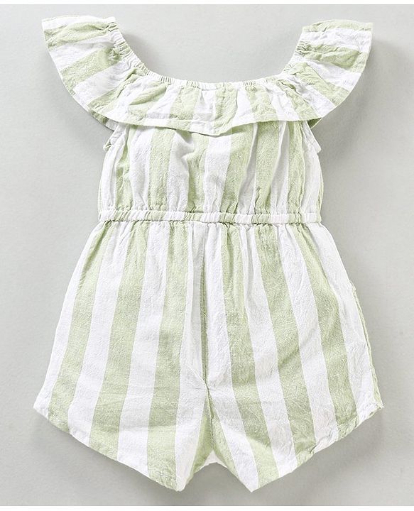 Babyhug Sleeveless Cotton Jumpsuit Stripes Print- Green