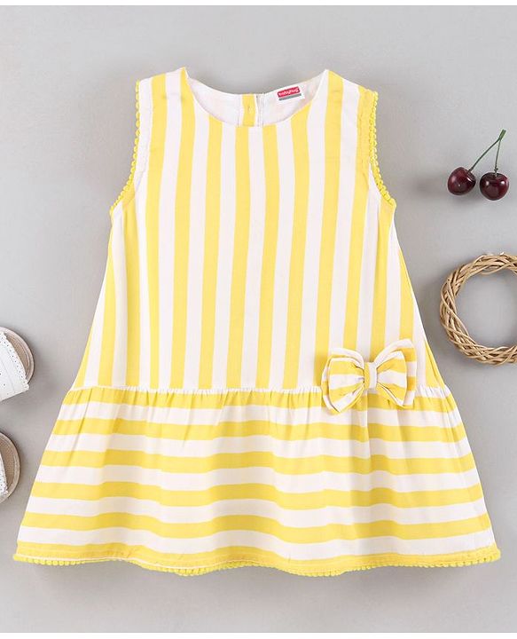 Babyhug Sleeveless Striped Frock - Yellow