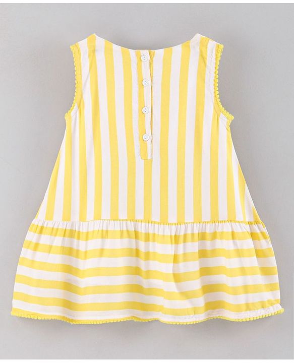 Babyhug Sleeveless Striped Frock - Yellow
