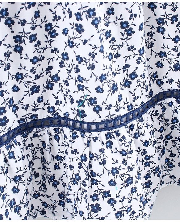 Babyhug Flutter Sleeves Tiered Frock Floral Print - White Blue