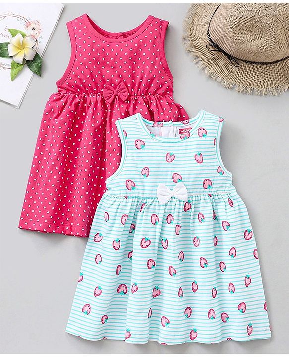 Babyhug Sleeveless Frock Pack of 2 - Pink Blue