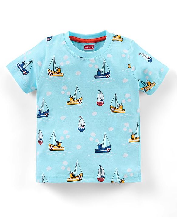 Babyhug Half Sleeves T-Shirt & Pyjama Set Yacht Print - Blue