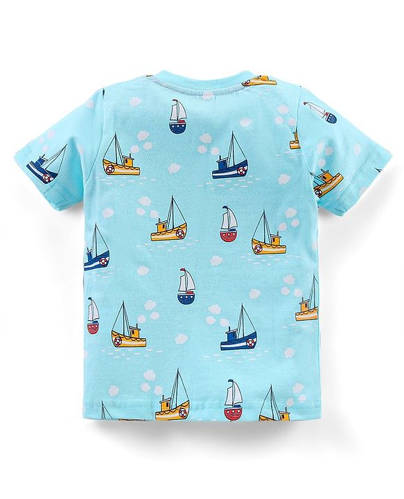 Babyhug Half Sleeves T-Shirt & Pyjama Set Yacht Print - Blue