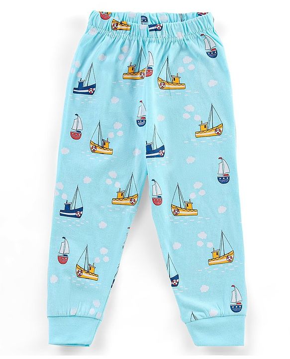 Babyhug Half Sleeves T-Shirt & Pyjama Set Yacht Print - Blue