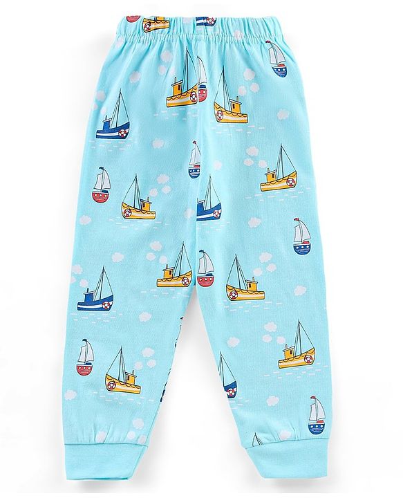 Babyhug Half Sleeves T-Shirt & Pyjama Set Yacht Print - Blue