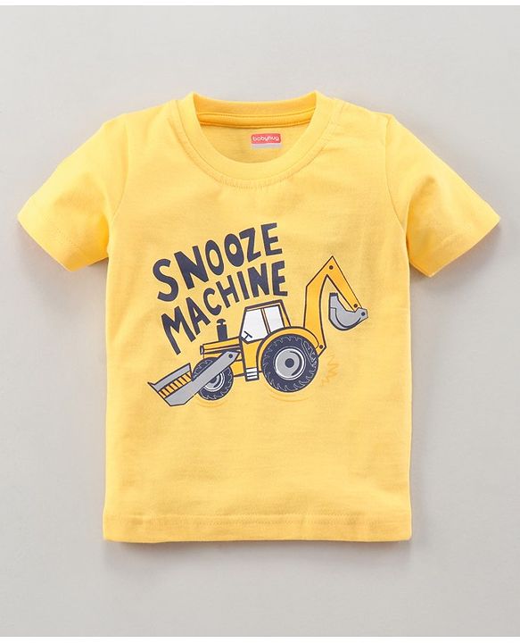 Babyhug Half Sleeves T-Shirt & Pyjama Set Construction Vehicle Print - Yellow White