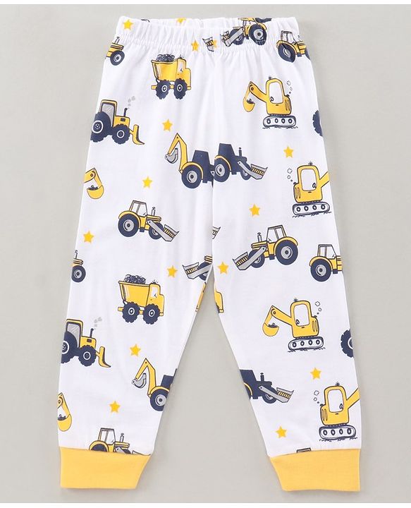 Babyhug Half Sleeves T-Shirt & Pyjama Set Construction Vehicle Print - Yellow White